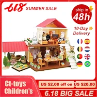 dollhouse furniture kit pretend play house toys diy dollhouse forest lodge villa collocation animal family toys for girls gifts