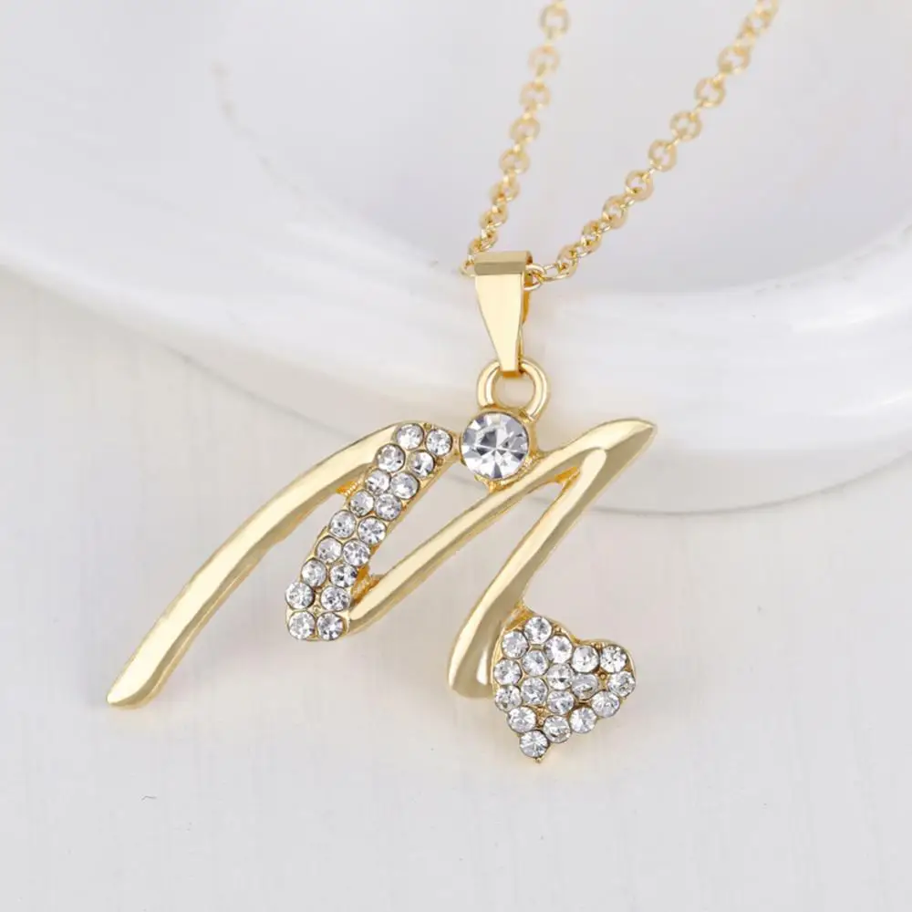 

80% Hot Sale KC Gold Plated Rhinestone Heart M Letter Pendant Necklace Ring Bangle Earrings