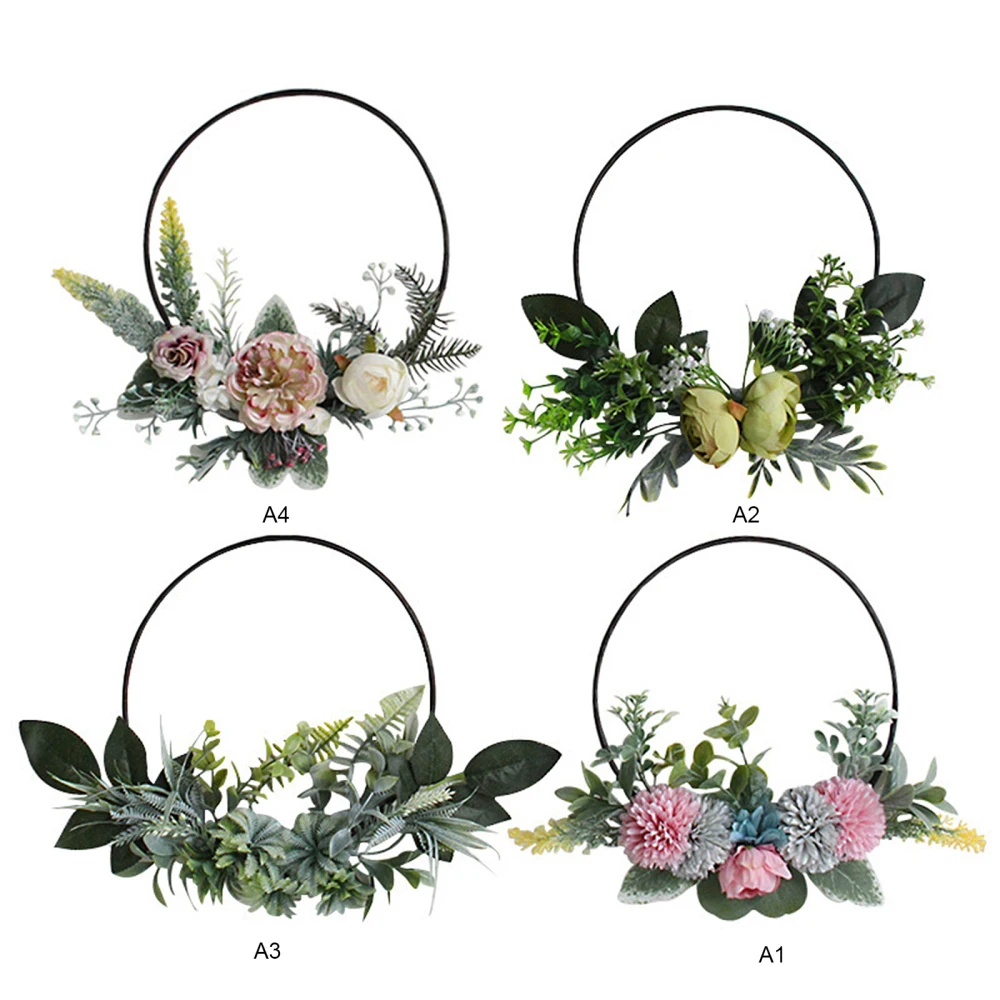 Венок, гирлянда, имитация цветов, вьющиеся искусственные цветы, кольцо обруч из ротанга, украшение для стен