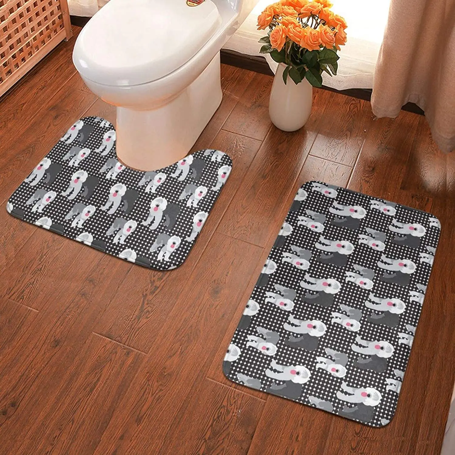 

Luxury Bathroom Old English Sheep Dog Carpet and Mat Set 2 Piece Bathroom Carpet Thick Bath Blanket Non-slip Absorbent Bath Mat