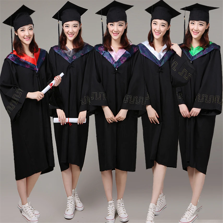 6Style University Graduation Gown Student High School Uniforms Class Team Wear Academic Dress for Adult Bachelor Robes+Hat Set
