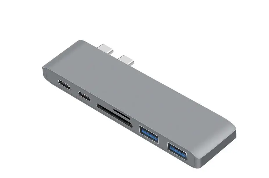 Gray Typ-C 6в1 USB 3,0 концентратор с Thunderbolt TF SD слот для карт с ЧПУ Алюминиевый сплав концентратор для MacBook Pro / - Цвет: Gray