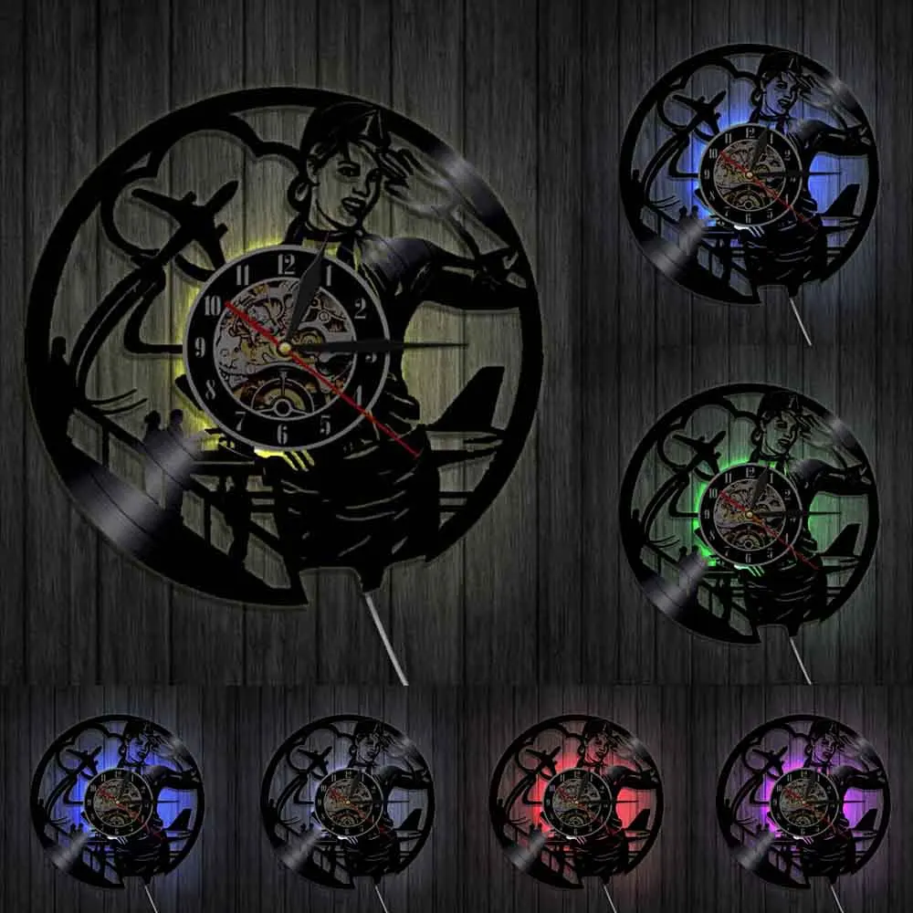 Настенные часы с силуэтом стюардессы авиакомпании современный дизайн дорожный