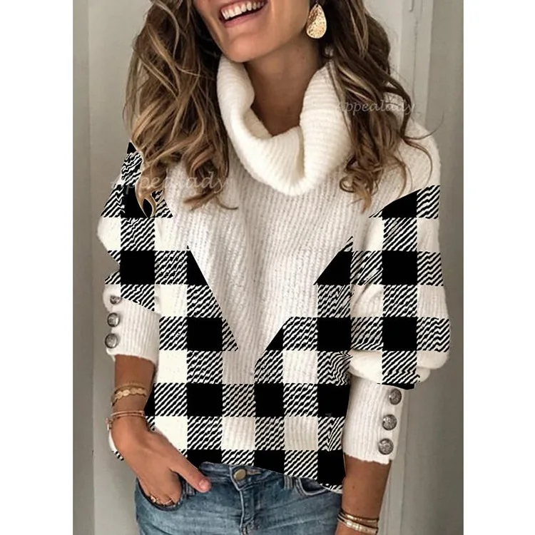 

Autumn/winter new style women's plaid lapel knitted fashion casual pullover sweater