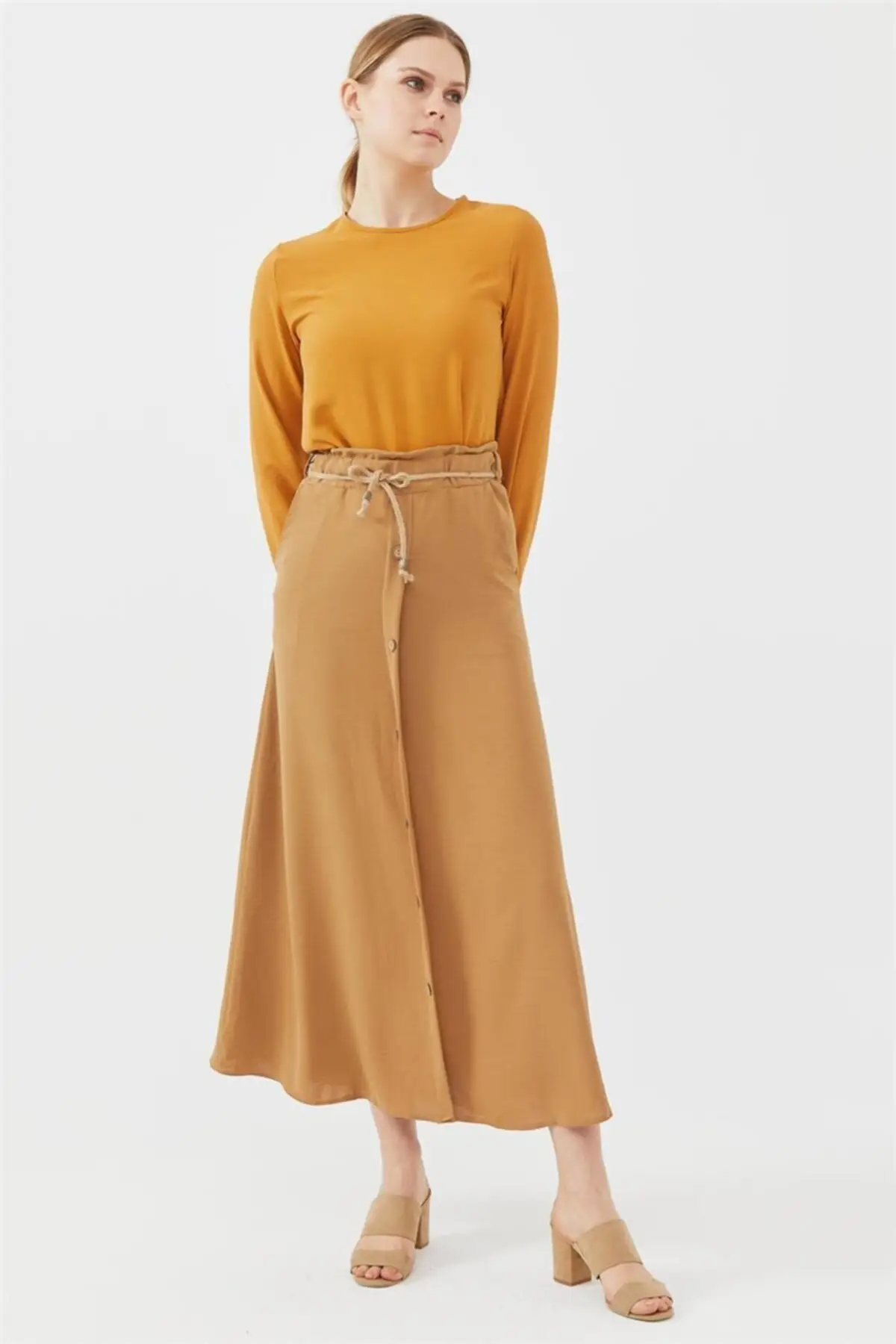 

Women's Beige Long Skirt Women Muslim Clothing Skirt