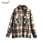 Куртка BBWM Женская в клетку, модная винтажная верхняя одежда в стиле оверсайз с длинными рукавами и карманами, 2020