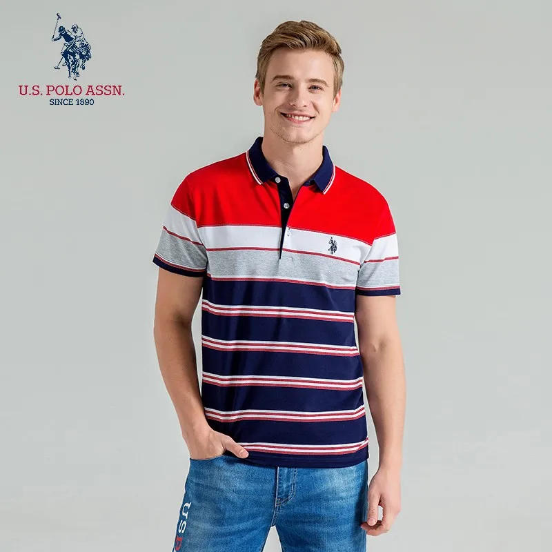Polo Assn. Новая Летняя мужская рубашка-поло с коротким рукавом и вышивкой в полоску
