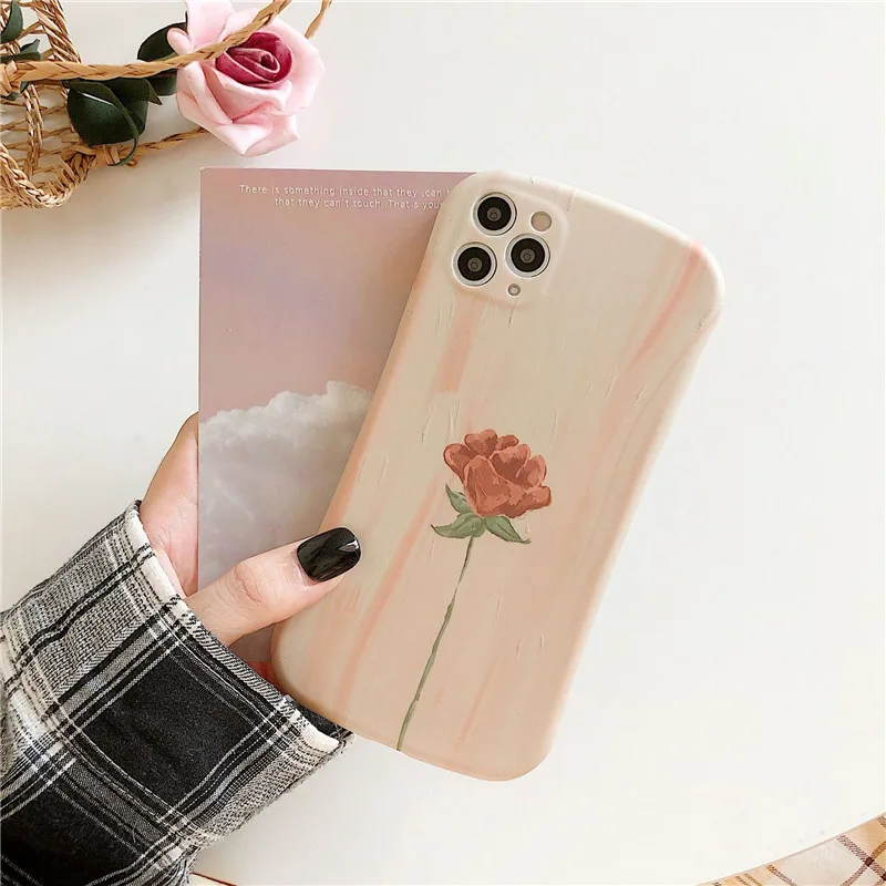 

Flower Rose Thin Waist Silicone Soft Phone Case For iPhone 7 8 Plus 2020 SE 7Plus 8Plus X XR XS Max 11 11Pro Max Case Cover Bag