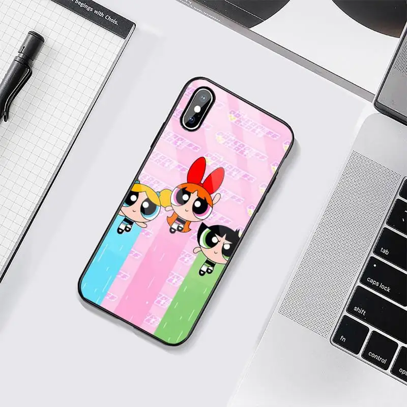 

Cute Powerpuff Cartoon Girls Phone Case Tempered glass For iphone 6 6S 7 8 plus X XS XR 11 12 mini PRO MAX