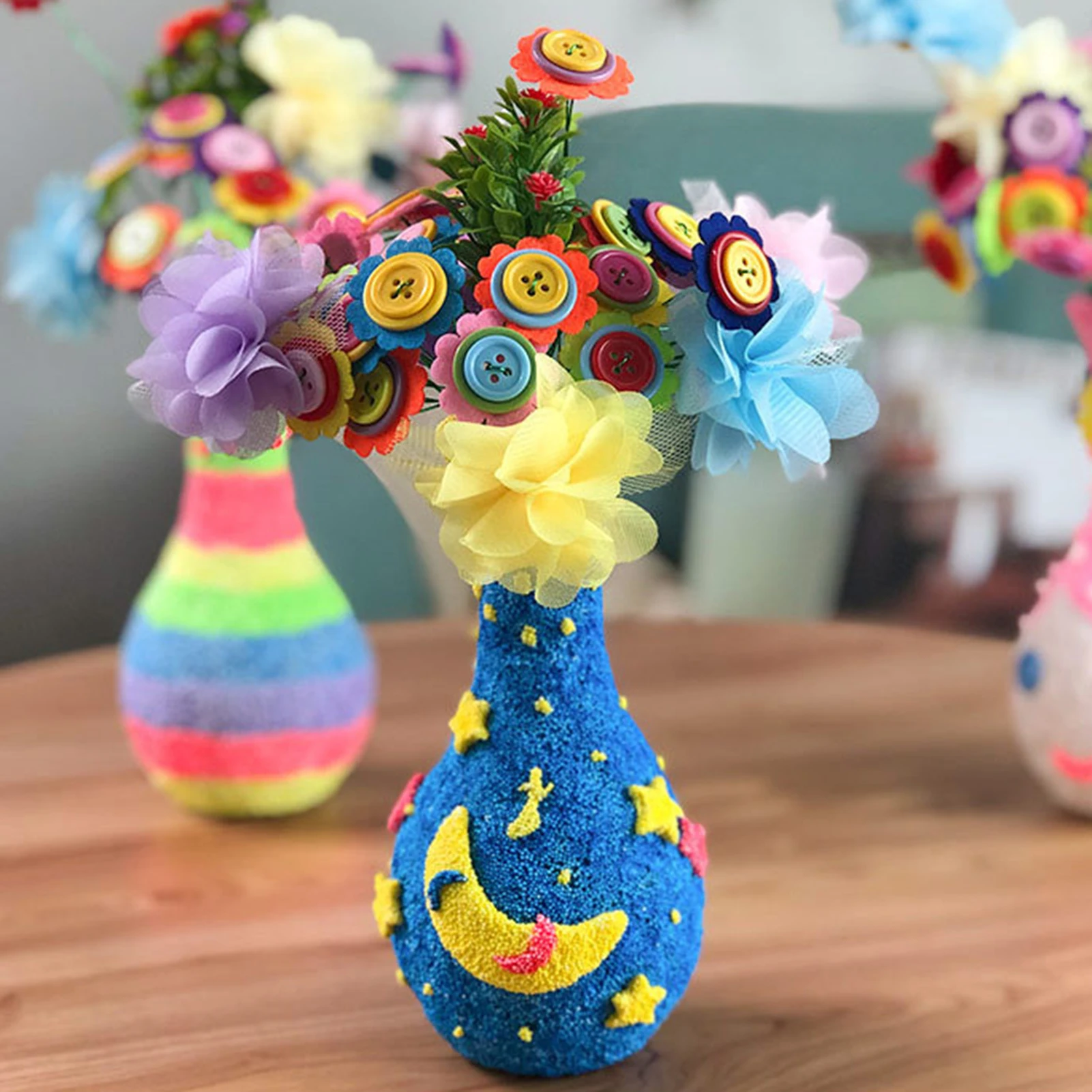 Ramo de flores hecho a mano con botones para ni&ntilde;os, juguete artesanal, Ornamnet, regalo de Navidad-2
