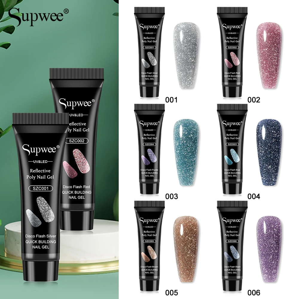 

Supwee 15G Silver Glitter Extension Nail Gel Polish Gel Varnishes Hybrid For Nail Extension Nail Semi-permanent Gel UV Nail Poly