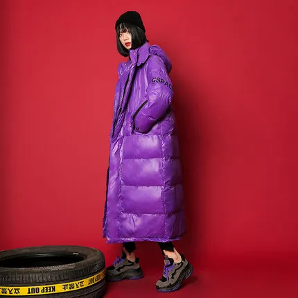 Purple Зимняя куртка женская Высококачественная парка с капюшоном повседневное длинное пальто модное плотное теплое хлопковое стеганое зимнее пальто для женщин - Цвет: Purple