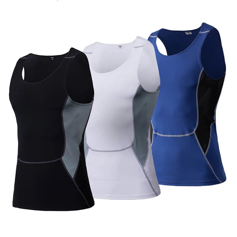3PC Outdoor Quick Dry Running Vest Training Sleeveless Workout Top Fitness Tights Men Sport Suit Gym Man's T-Shirt | Спорт и