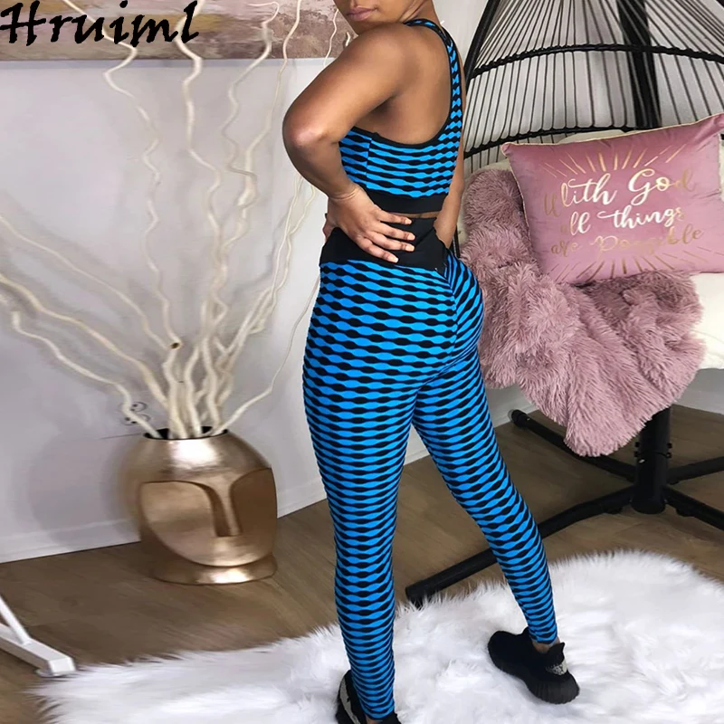 

Fashion Two Piece Set Women Summer Print Tank Crop Tops And High Waist Pants Set Elasticity Sport Suit Outfits Dresy Damskie