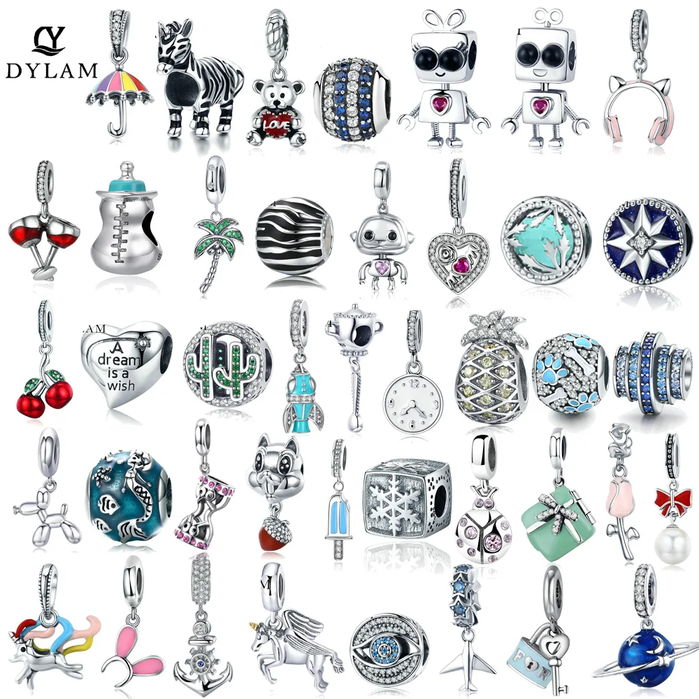

DYLAM 925 Sterling Silver Zebra Heart Enamel Circular Charms Beads DIY Original Bracelet&Bangle For Women Jewelry Pendan