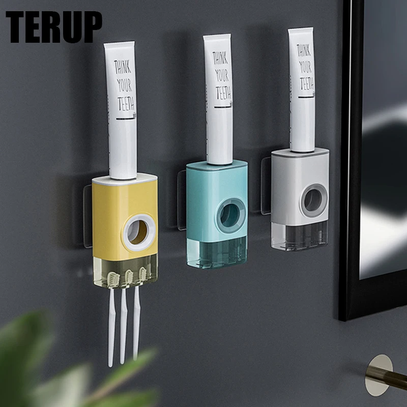 

TERUP Wall-mounted Toothbrush Holder For Home Punch-free Toothpaste Dispenser For Restroom Home Toilet Bathroom Accessories Sets