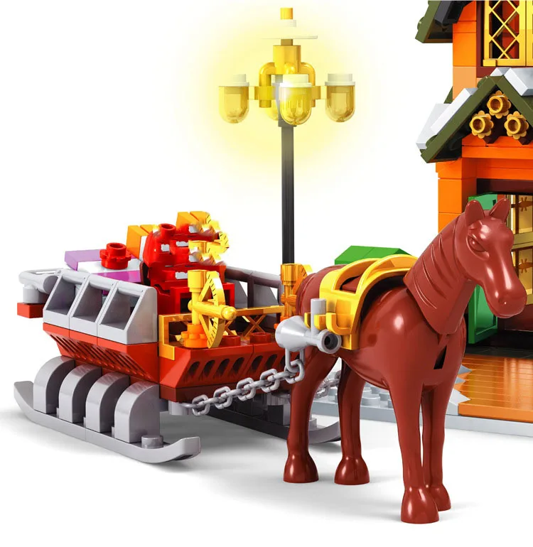 

Building Blocks Christmas Santa Train tree post Office Claus Figures City Winter Village Creator Friends Bricks Toys Gifts
