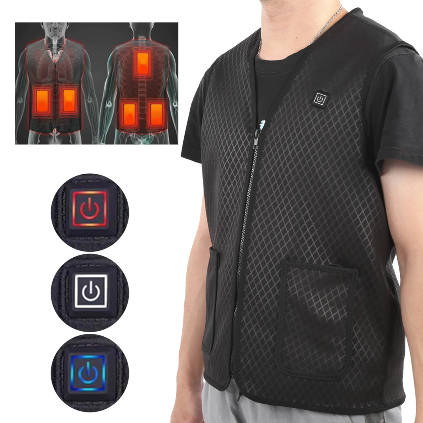 

Intelligent Electric Heated Vest Outdoor Heating Jacket Rechargeable M Black For Skiing Thermostatic Smart Charging Vest