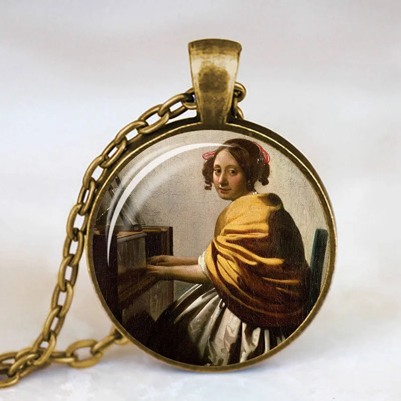 13 Девушка носить жемчуг Johannes Vermeer художественное ожерелье-КУЛОН Серебряная Длинная цепочка ожерелье художественное изображение ожерелье s ювелирные изделия для женщин - Окраска металла: 13