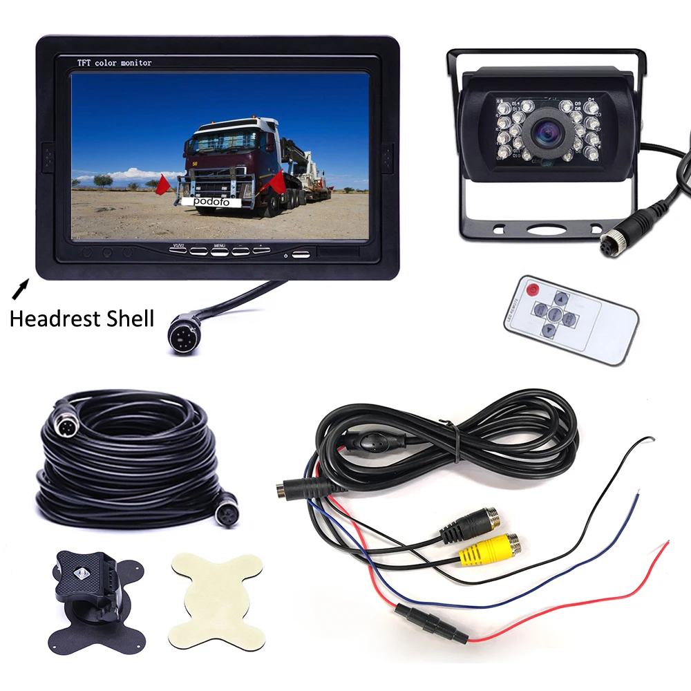 Podofo 7 Inch Car Monitor DC 12V-24V +4 Pin IR Night Vision Rear View Camera Without Guideline For Bus Truck RV Caravan Trailers - купить по