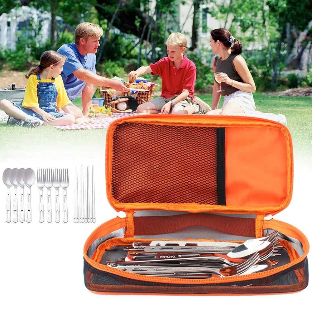 

13pcs Restaurant Tools Storage Bag Stainless Steel Beach Barbecue Tableware Picnic Outdoor Camping Spoon Bar Cutlery Set Travel