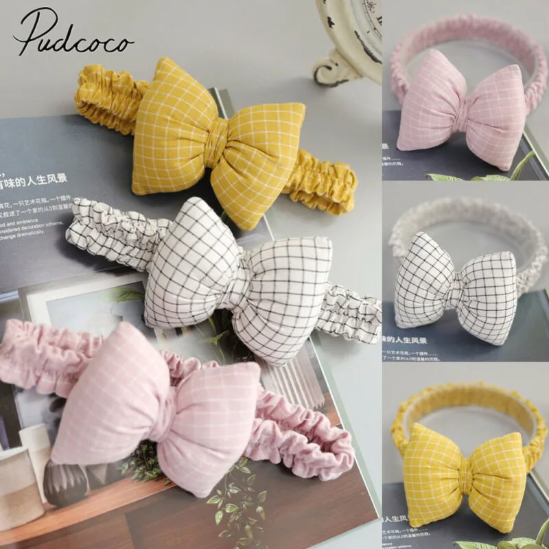 2019 Baby Accessories Cute Girls Kids Bow Toddler Elastic Hairband Headband Stretch Turban Checked Big Bowknot Head Wrap | Детская
