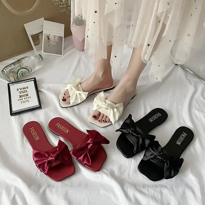 

Slippers for women's outer wear 2021 summer new bow sandals flat Korean casual beach flip flops