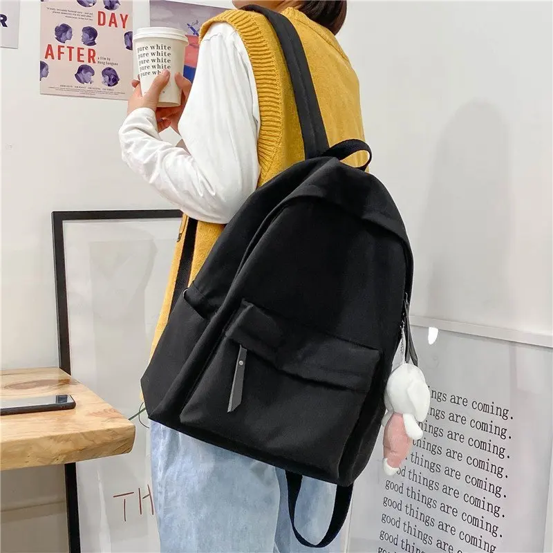 

2021 Students Pure Backpack Women Korean-style Pattern School Bag Female Canvas Softback Campus Style Rucksack Traveling Daypack