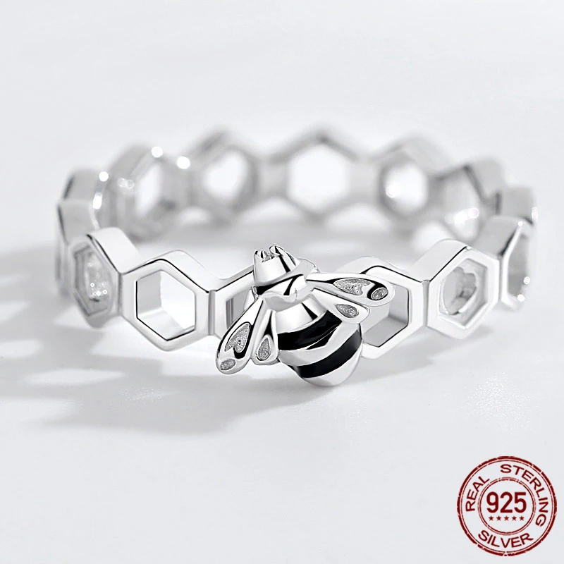 TONGZHE Honeybee Heart 925 пробы серебряные кольца Love многоцветные розовые золотые пчелы в