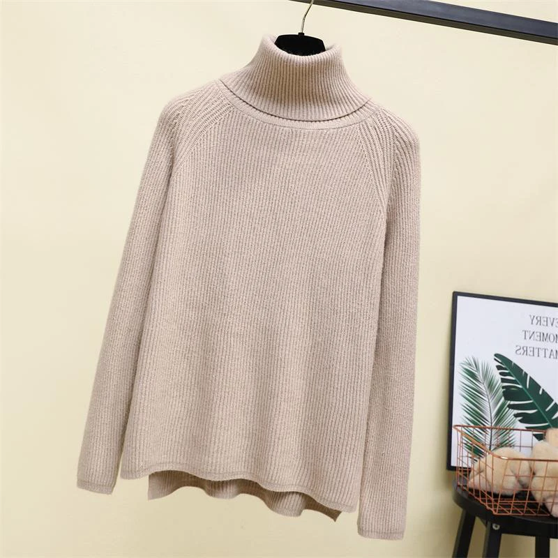

New Women Turtleneck Knitted Sweater Autumn Winter Casual Female Long Sleeve Pullovers Knitwear Loose Fit Tops