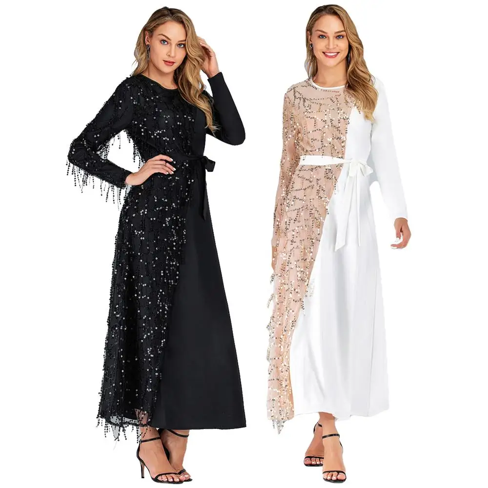 Абая для мусульманских женщин с длинным рукавом со стразами платье макси