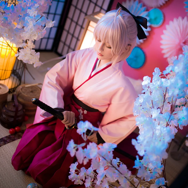 Аниме FGO Fate Grand Order Sakura Saber Okita Souji Kendo Uniform Косплей Костюм Полный комплект кимоно