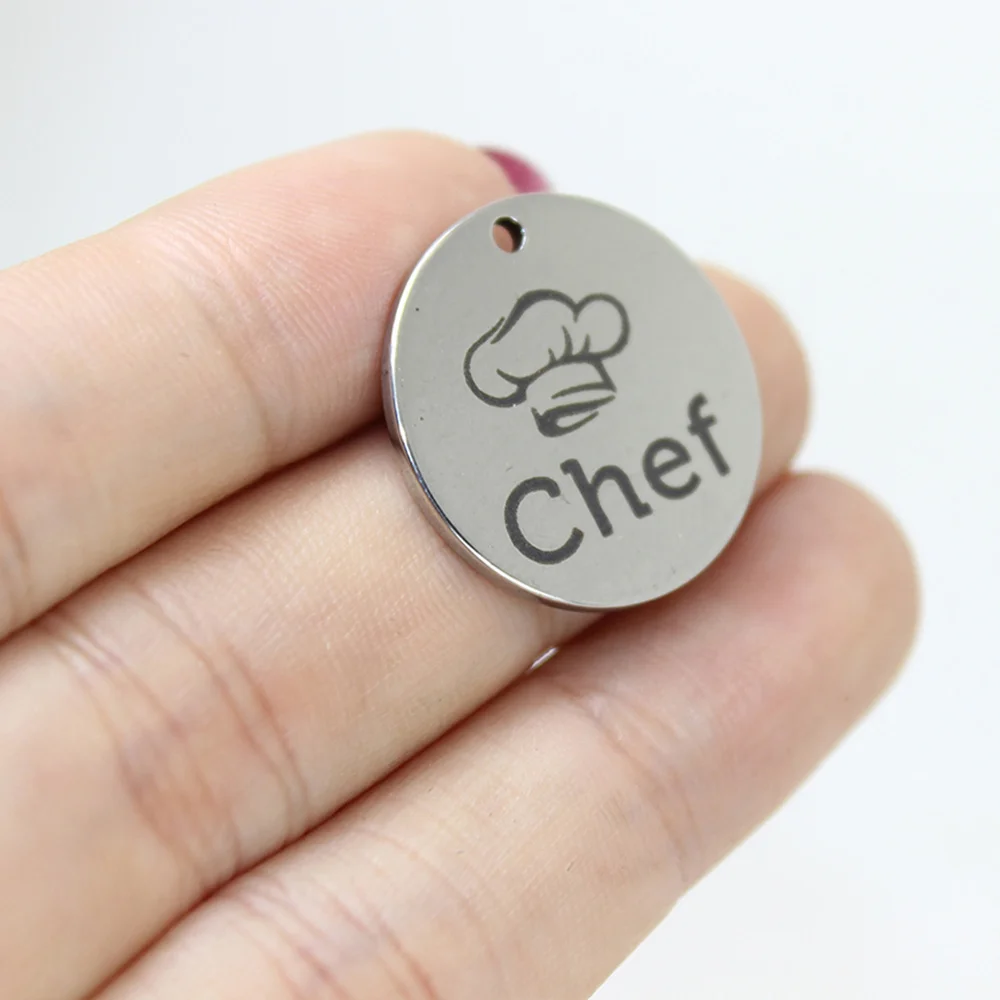 

8Pcs/Lot--22mm Chef Stainless Steel Laser Engraved Disc Message Charm Pendant For Necklace Bracelet Diy Jewelry Making