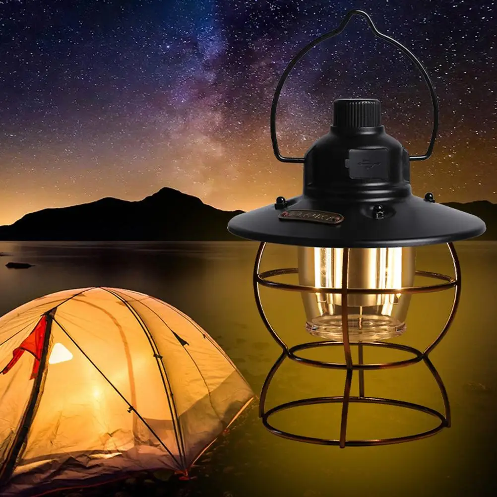 

Flame Light Vintage Metal Hanging Lantern Outdoor Lighting Lamp USB Rechargeable Camping Light Retro LED Candle Flame Lamps
