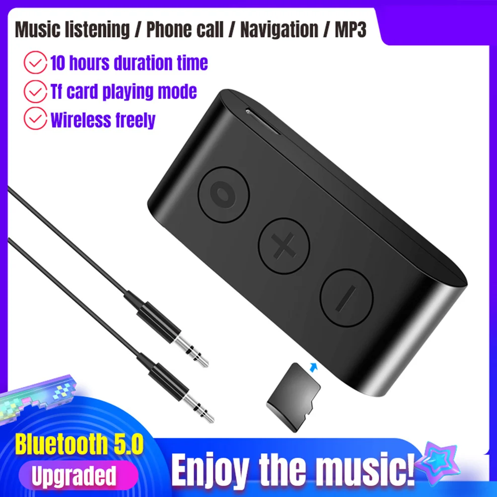 

AUX Wireless Stereo Music Adapter Bluetooth 5.0 Audio Receiver 3.5mmwith Microphone TF Card Slot + AUX Cable for Wired Headphon