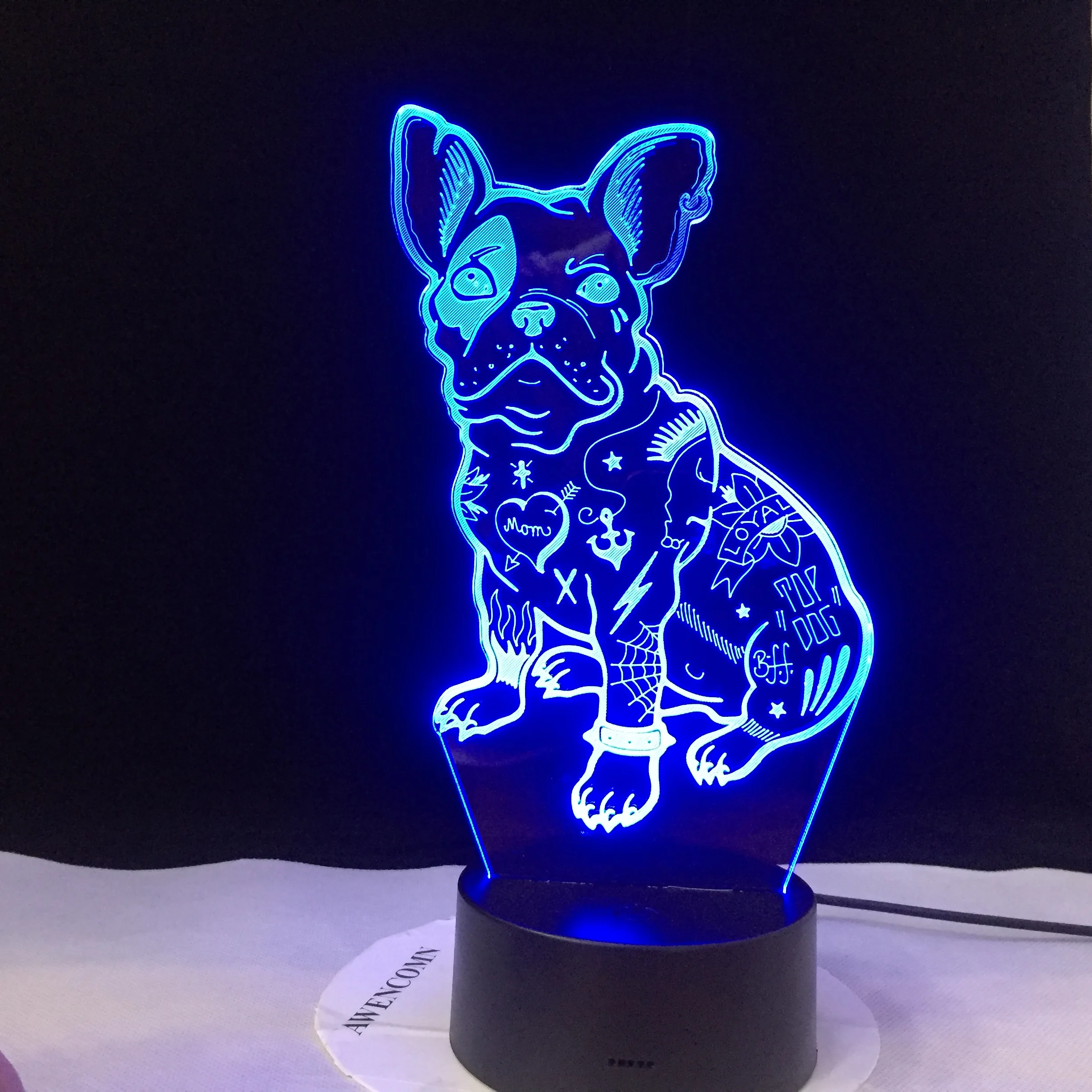 Светодиодный настольный 3d-светильник Bulldog 2019 французская Милая любовь щенок RGBw