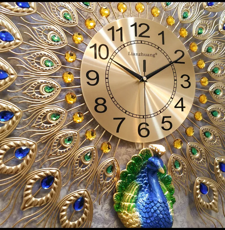 

clearance!\ Peacocks Watches Living Room Family Fashion European Large Watches Wall Decoration Clocks Creative Silent Quartz