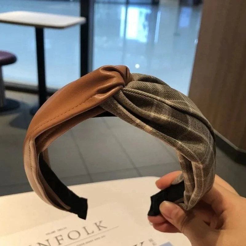 

Simple cross strap leather headband retro all-match headband hair band ladies print hair accessories
