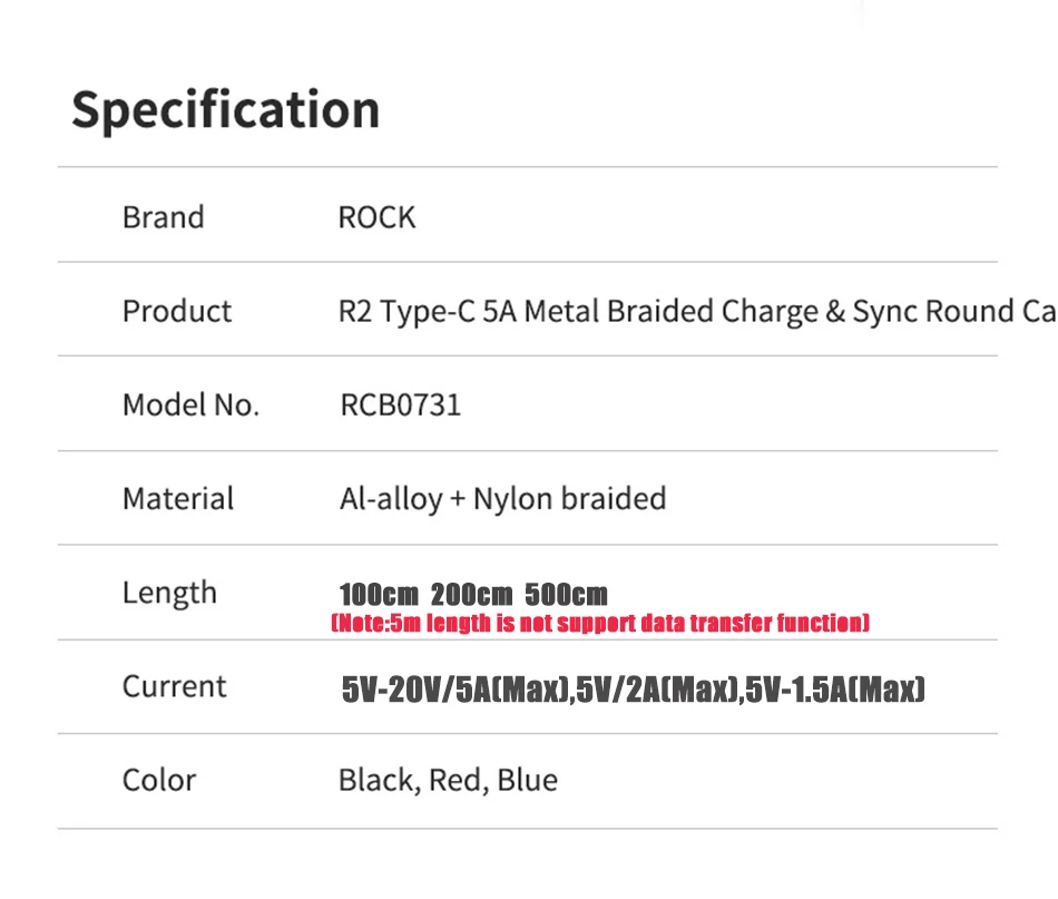 ROCK 2 м 5 м USB C кабель 5A Supercharge type C кабель для huawei p20 lite Быстрая зарядка кабель для samsung S9 8 Note