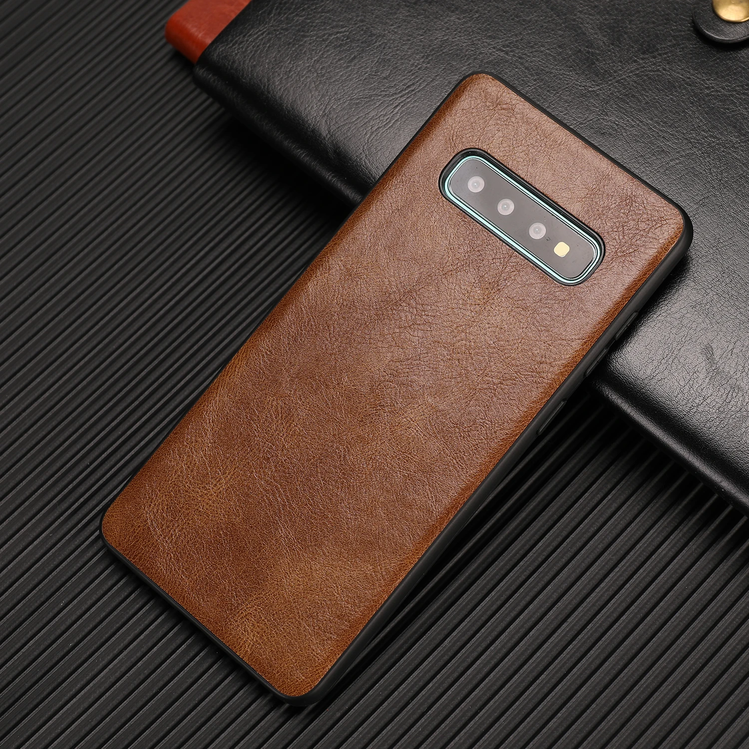 

Fashion Leather Cases For Samsuang Galaxy S10 S9 S8 Plus S10e Anti-knock Back Cover Coque Shell Dirt-resistant Shockproof Shells