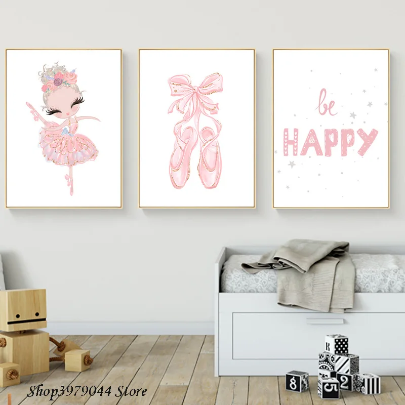 Балетки с принтом для девочек Розовые туфли Рисунок героями мультфильмов