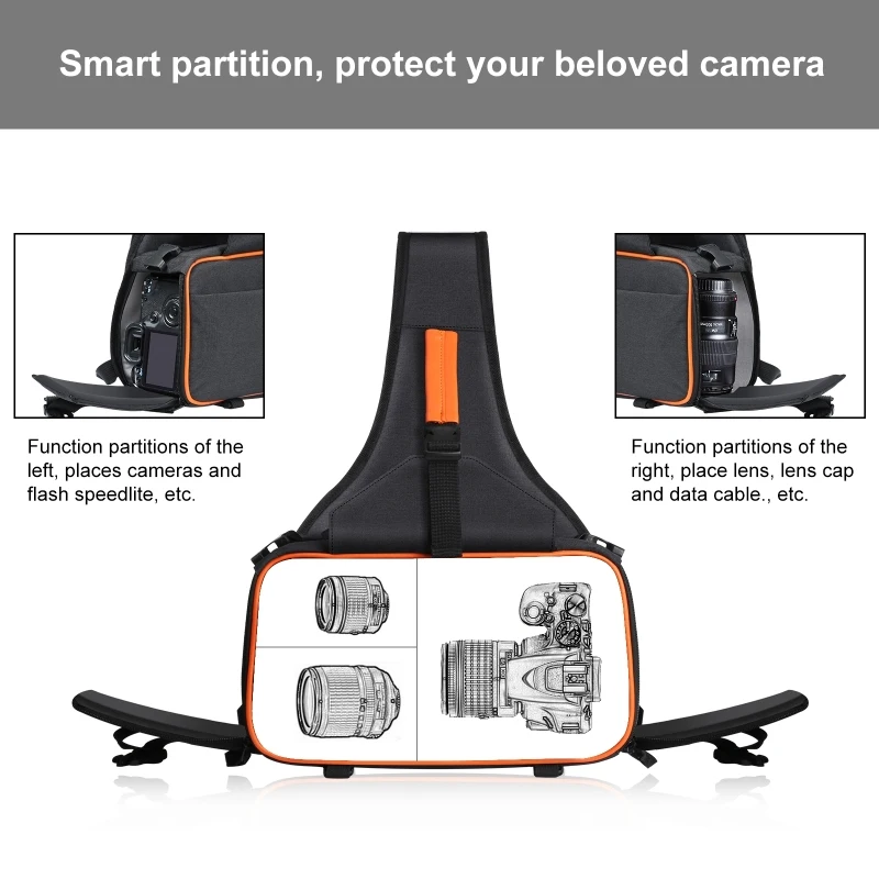 portable triangle style slr camera bag sling waterproof backpack shoulder messenger bags with removable lens bag free global shipping