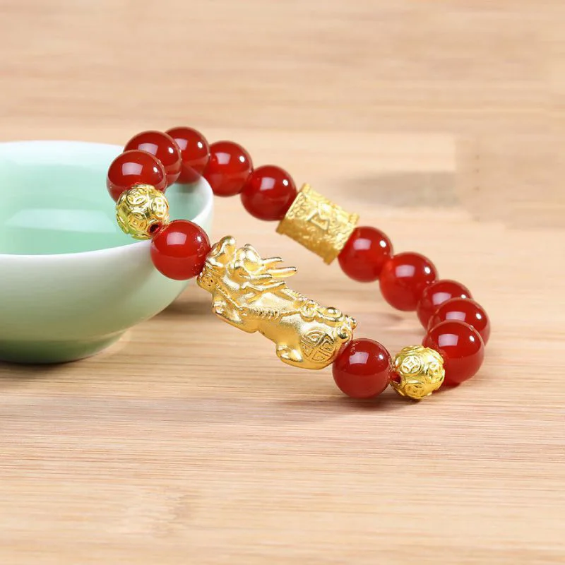 Браслет из бусин натурального камня для мужчин с аллювиальным золотым