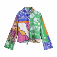 yenkye vintage patchwork print blouse shirt women hem bowknot kimono shirts streetwear ropa mujer summer plus size tops