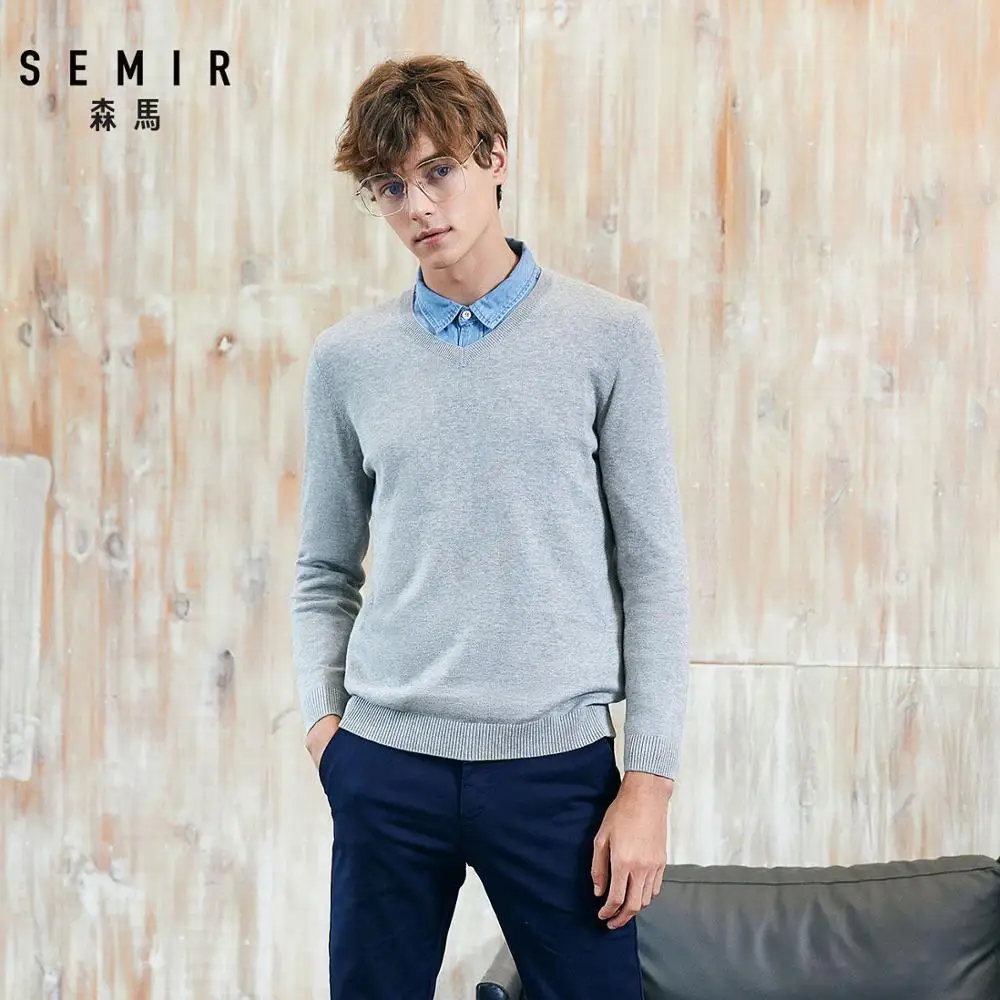 Свитер SEMIR мужской с v образным вырезом мягкий трикотажный свитер из 100% хлопка