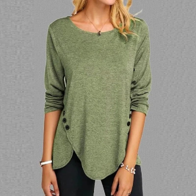 Women T Shirts Autumn Long Sleeve Round Neck Large Size T-shirt Irregular Hem T-Shirt Casual Plus Tops Female 5XL | Женская одежда