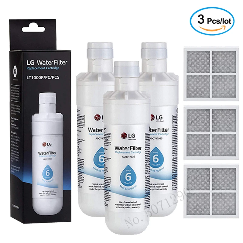 Replacement LG LT1000P  Water Filter, Compatible with LT1000PC MDJ64844601,   Water Filter and LT120F  Fresh Air Filter 3 Packs