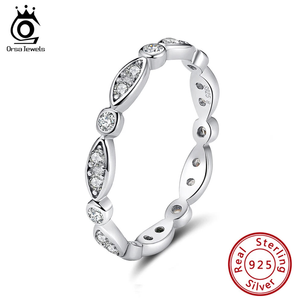 

ORSA JEWELS Real 925 Sterling Silver Women Rings AAA Cubic Zircon Fashion Wedding Ring Jewelry Round Finger Ring For Ladies SR71