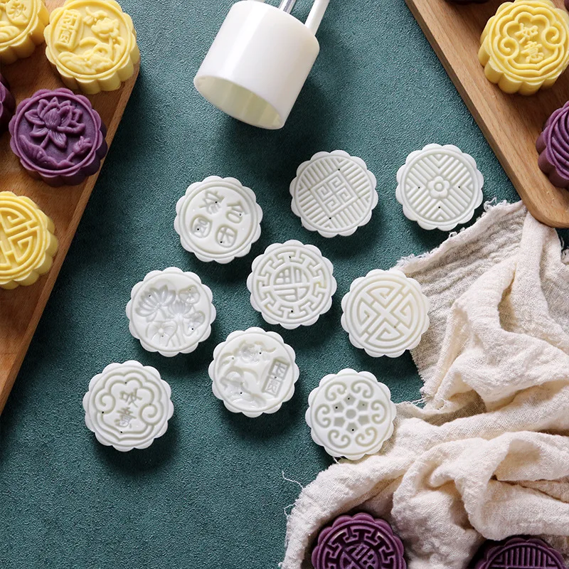 11 Styles Non-stick Mooncake Mold Hand Pressure Fondant Moon Cake Decorating Tools Cookie Cutter Pastry Baking Tool Kitchen | Дом и сад