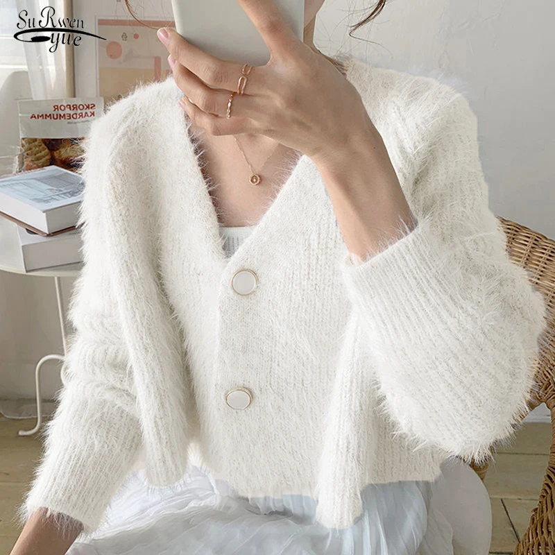 

Autumn V-neck Jumper Cardigan Casual Winter Short Purple Sweater New Women Knitted Cardigan Sweater Female Pull Femme Coat 17185